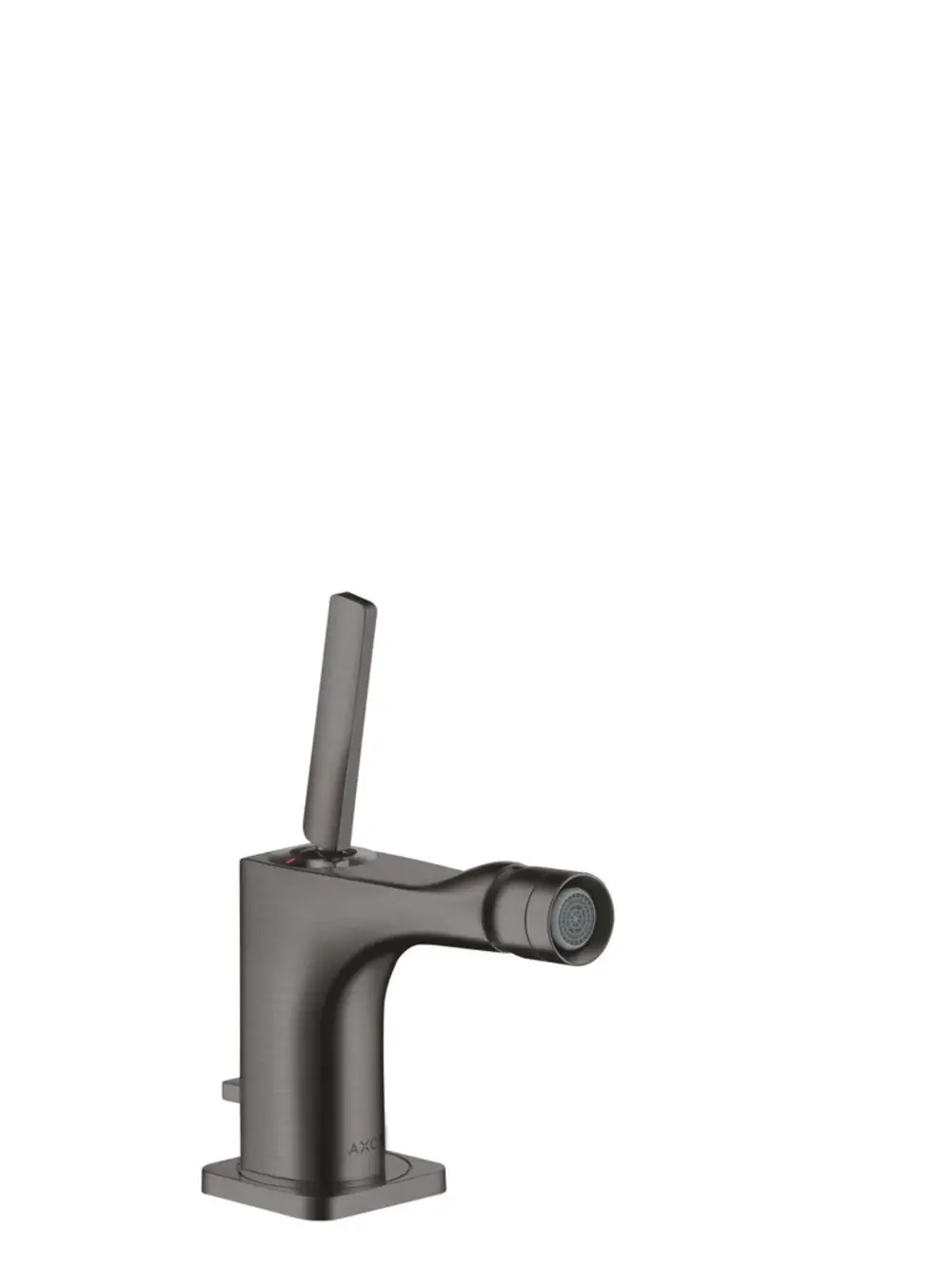 Bidetmischer von AXOR mit einem Hebel und Zugstangen-Ablaufgarnitur in Brushed Black Chrome. Klar strukturiertes Design und funktionale Formen.